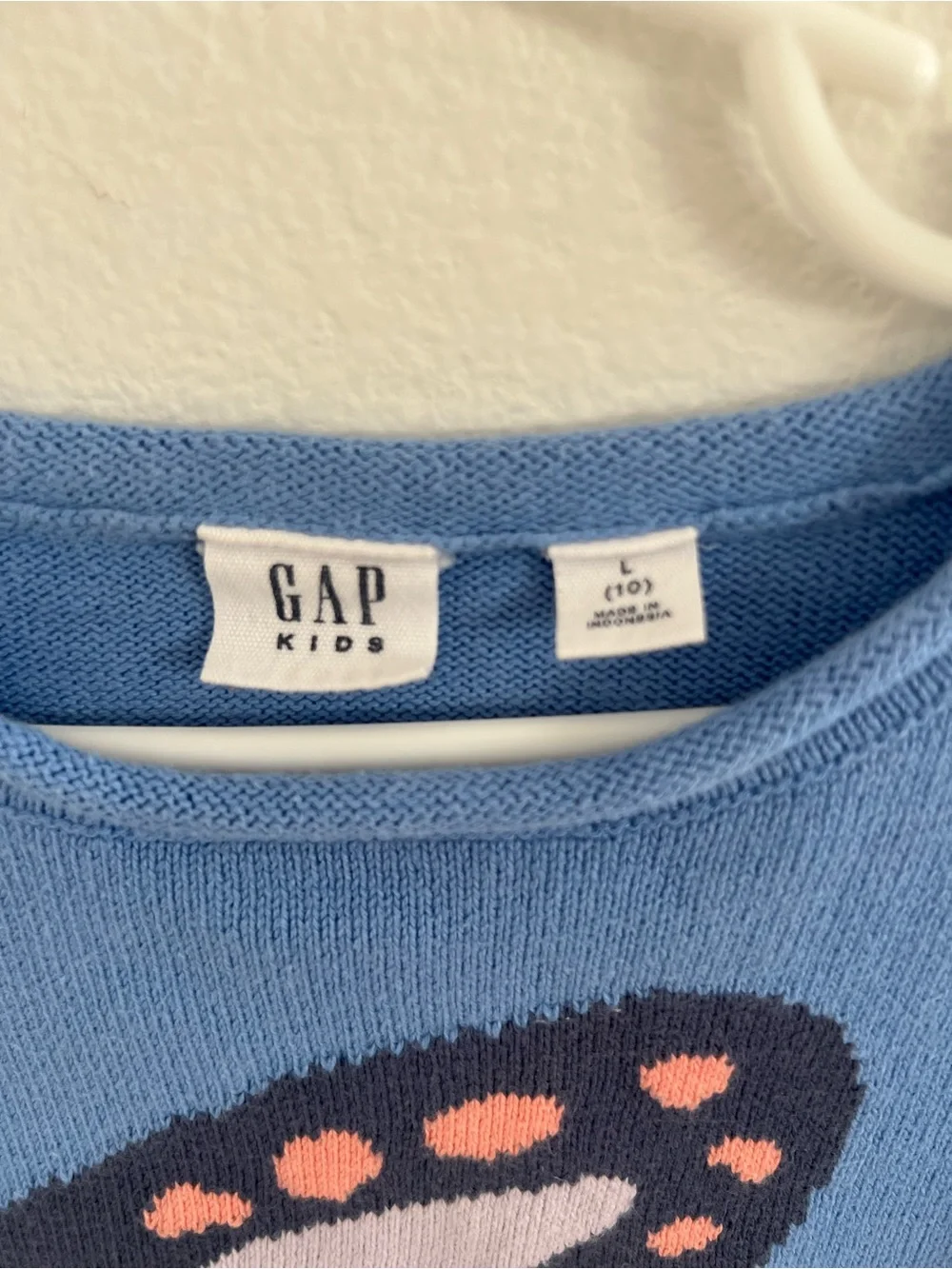 GAP Light Blue Butterfly Crewneck Sweater with Pink Accents